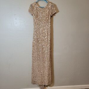 Adrianna Papell gold sequin dress